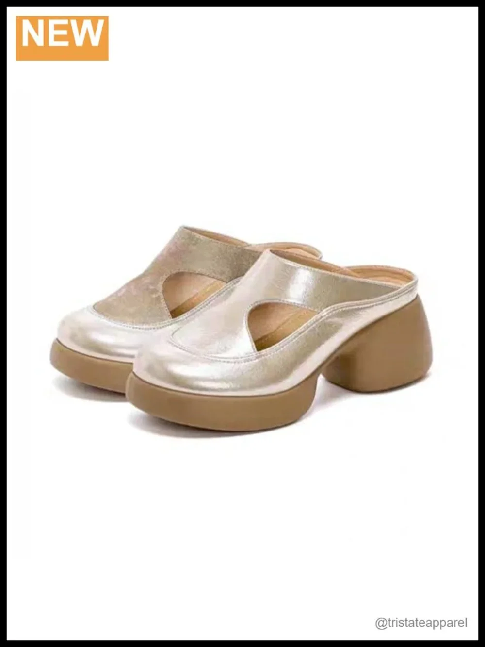 Faux Leather Platform Mules Closed Round Toe Slip-On Chunky Heel Slingback Pumps